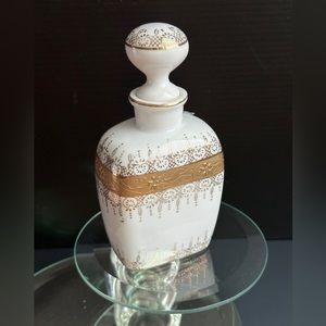 Vintage Perfume Bottle Japanese Porcelain White w Hand Painted Gold